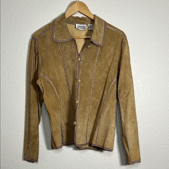 Chicos Tan Leather Women's Jacket M - Picture 1 of 9